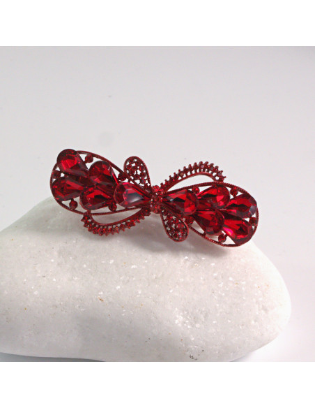Klamra francuska KOKARDA CZERWONE KRYSZTAŁKI Lolita akcesoria