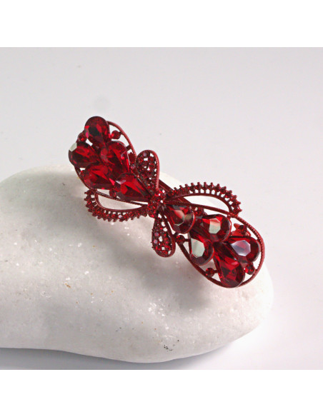 Klamra francuska KOKARDA CZERWONE KRYSZTAŁKI Lolita akcesoria
