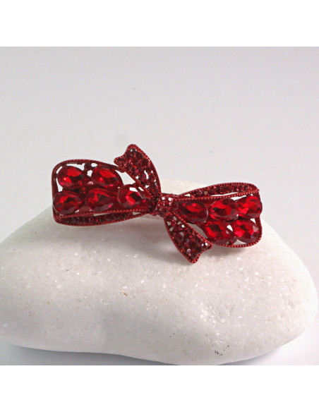 Klamra francuska KOKARDA CZERWONE KRYSZTAŁKI Lolita akcesoria