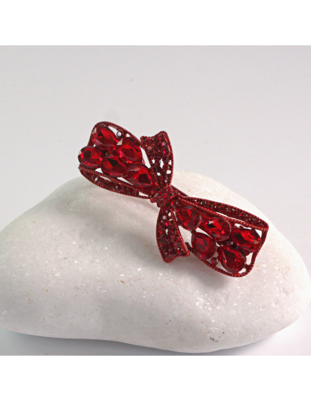 Klamra francuska KOKARDA CZERWONE KRYSZTAŁKI Lolita akcesoria