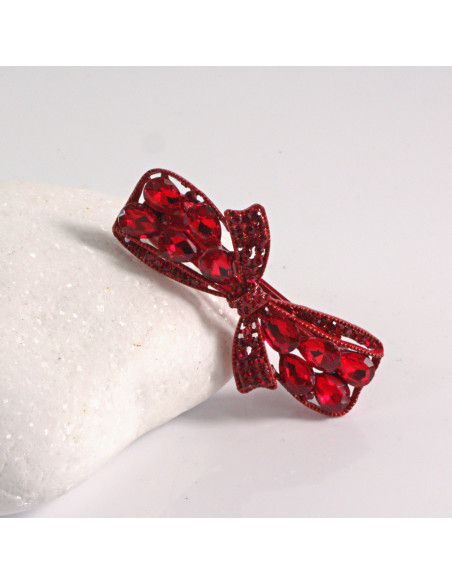 Klamra francuska KOKARDA CZERWONE KRYSZTAŁKI Lolita akcesoria