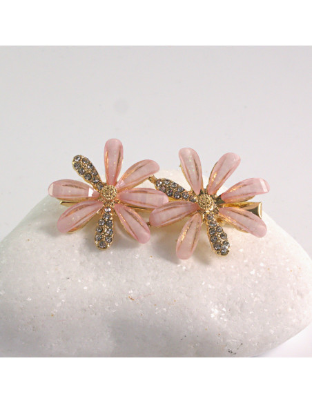 Spinka do włosów 2 KWIATY RÓŻOWE CYRKONIA I KAMIENIE Lolita Akcesoria