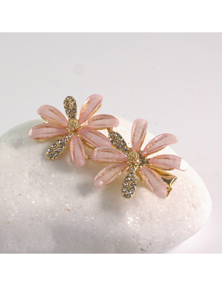 Spinka do włosów 2 KWIATY RÓŻOWE CYRKONIA I KAMIENIE Lolita Akcesoria