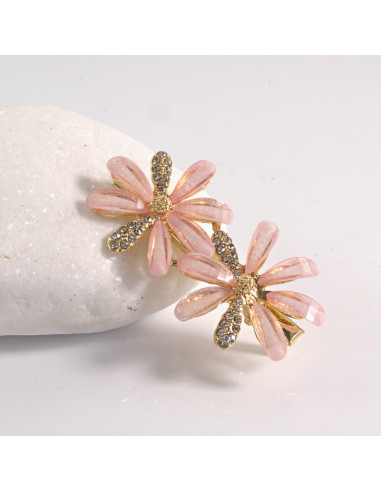 Spinka do włosów 2 KWIATY RÓŻOWE CYRKONIA I...