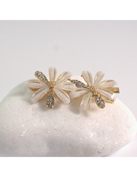 Spinka do włosów 2 KWIATY ECRU CYRKONIA I KAMIENIE Lolita Akcesoria