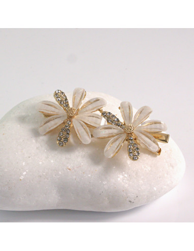 Spinka do włosów 2 KWIATY ECRU CYRKONIA I...