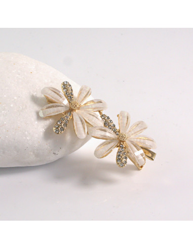 Spinka do włosów 2 KWIATY ECRU CYRKONIA I...