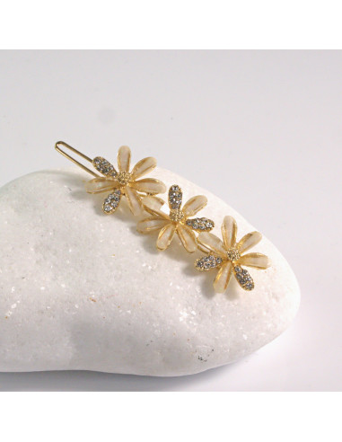 Spinka do włosów 3 KWIATKI ZÓŁTE CYRKONIA I...