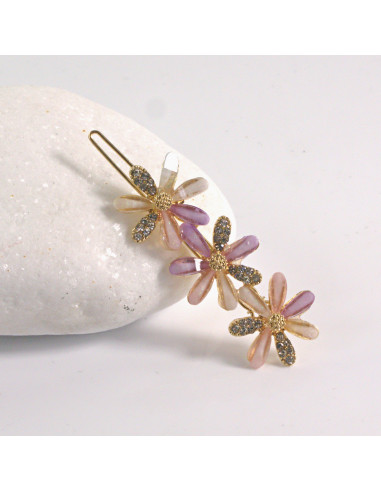 Spinka do włosów 3 KWIATKI KOLOROWE CYRKONIA I...