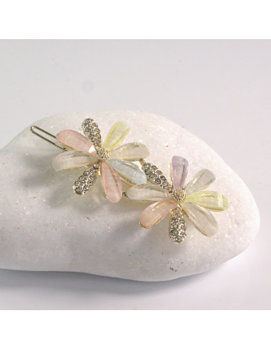 Spinka do włosów 2 KWIATKI KOLOROWE CYRKONIA I...