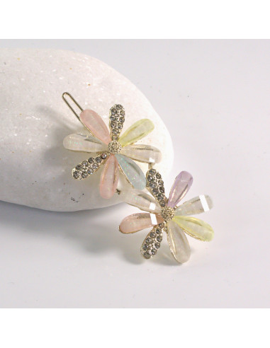 Spinka do włosów 2 KWIATKI KOLOROWE CYRKONIA I...