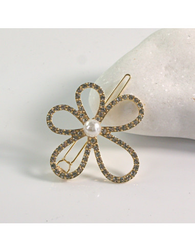 Spinka do włosów KWIAT CEKINY Z PERŁA ZŁOTY...