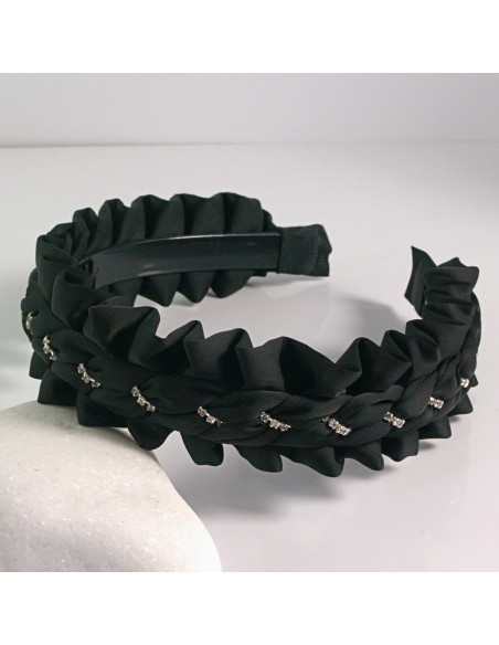 Opaska do włosów falowana grzebień i kryształki CZARNY Lolita Akcesoria
