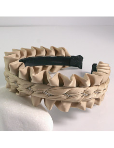 Opaska do włosów falowana grzebień i kryształki BEŻOWY...