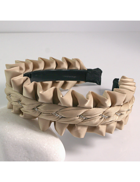 Opaska do włosów falowana grzebień i kryształki BEŻOWY Lolita Akcesoria