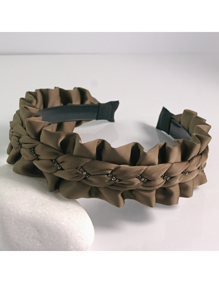 Opaska do włosów falowana grzebień i kryształki BRĄZOWY Lolita Akcesoria