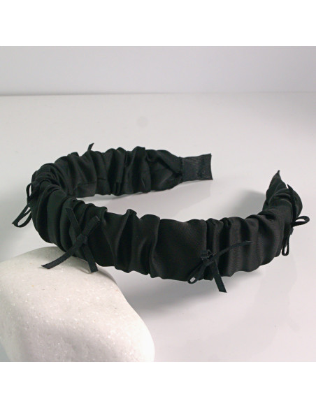 Opaska do włosów marszczona z kokardkami CZARNA Lolita Akcesoria