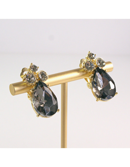 Klipsy do Uszu Lolita Akcesoria Klips do Ucha GRAFITOWE KRYSZTAŁKI ŁEZKI