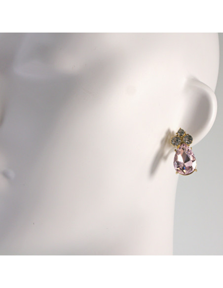 Klipsy do Uszu Lolita Akcesoria Klips do Ucha RÓŻOWE KRYSZTAŁKI ŁEZKI