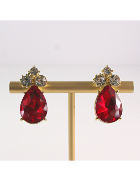 Klipsy do Uszu Lolita Akcesoria Klips do Ucha CZERWONE KRYSZTAŁKI ŁEZKI