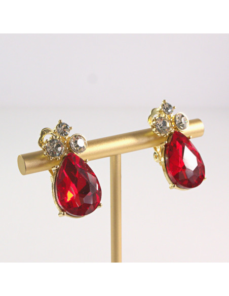 Klipsy do Uszu Lolita Akcesoria Klips do Ucha CZERWONE KRYSZTAŁKI ŁEZKI