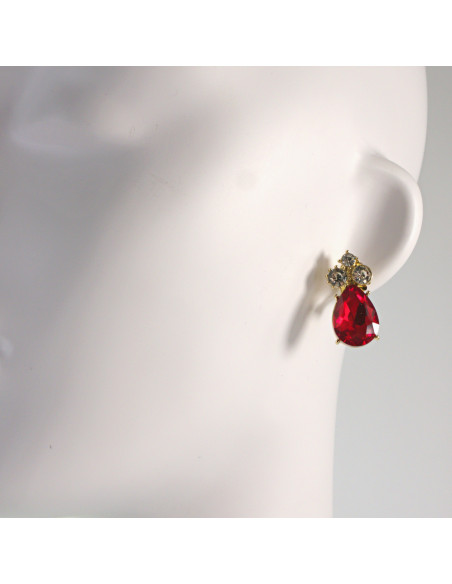 Klipsy do Uszu Lolita Akcesoria Klips do Ucha CZERWONE KRYSZTAŁKI ŁEZKI