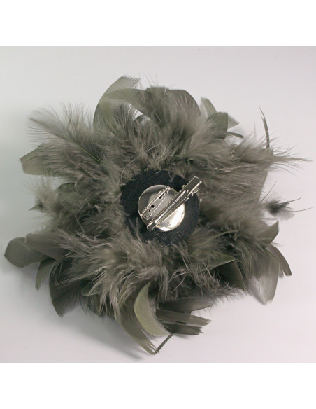 KWIAT Z PIÓR BROSZKA PRZYPINKA PIÓRA LOLITA AKCESORIA 16 CM XL ZIMNY KHAKI