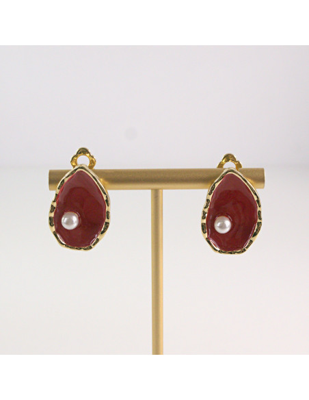 Klipsy do Uszu Lolita Akcesoria Klips do UCHA CZERWONE ŁEZKI Z PEREŁKĄ