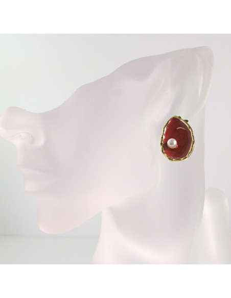 Klipsy do Uszu Lolita Akcesoria Klips do UCHA CZERWONE ŁEZKI Z PEREŁKĄ