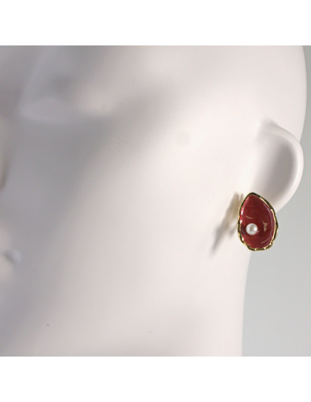 Klipsy do Uszu Lolita Akcesoria Klips do UCHA CZERWONE ŁEZKI Z PEREŁKĄ