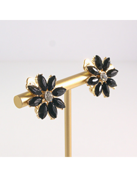 Klipsy do Uszu Lolita Akcesoria Klips do UCHA CZARNE KWIATKI