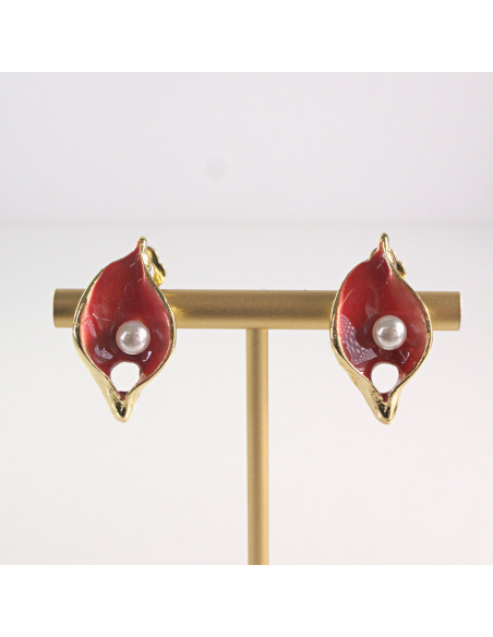 Klipsy do Uszu Lolita Akcesoria Klips do UCHA CZERWONE LISTKI Z PEREŁKĄ