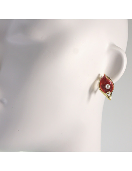 Klipsy do Uszu Lolita Akcesoria Klips do UCHA CZERWONE LISTKI Z PEREŁKĄ