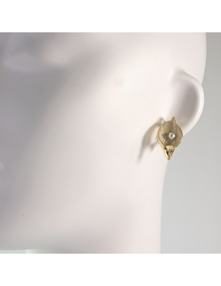 Klipsy do Uszu Lolita Akcesoria Klips do UCHA BEŻOWE LISTKI Z PEREŁKĄ