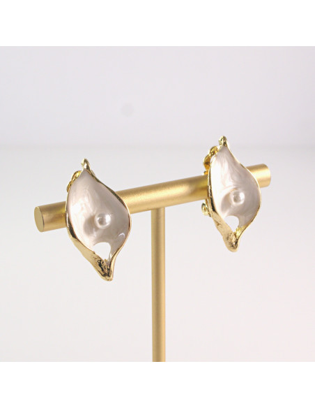 Klipsy do Uszu Lolita Akcesoria Klips do UCHA LISTKI Z PEREŁKĄ