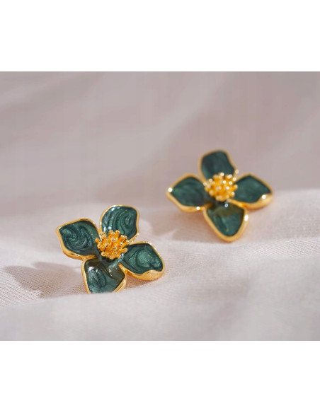 Kolczyki ZIELONE KWIATKI Lolita Accessories srebrny sztyft 925