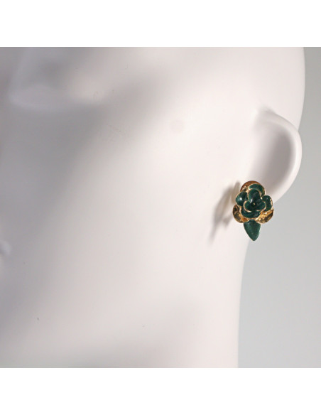 Klipsy do Uszu Lolita Akcesoria Klips do UCHA ZIELONE RÓŻE RÓŻYCZKI