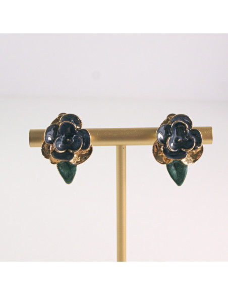 Klipsy do Uszu Lolita Akcesoria Klips do UCHA GRANATOWE  RÓŻYCZKI