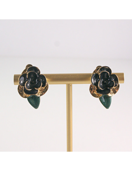 Klipsy do Uszu Lolita Akcesoria Klips do UCHA GRAFITOWE RÓŻYCZKI