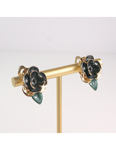 Klipsy do Uszu Lolita Akcesoria Klips do UCHA GRAFITOWE RÓŻYCZKI