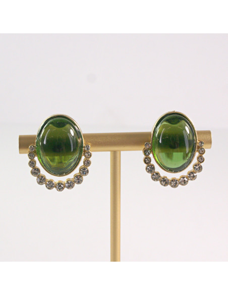 Klipsy do Uszu Lolita Akcesoria Klips do UCHA ZIELONE ELIPSY Z CYRKONIAMI