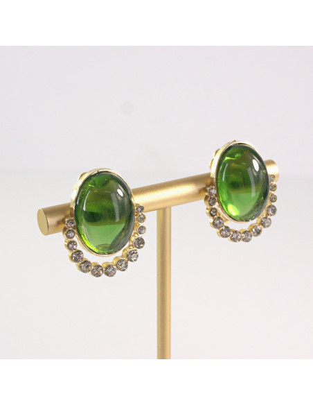 Klipsy do Uszu Lolita Akcesoria Klips do UCHA ZIELONE ELIPSY Z CYRKONIAMI