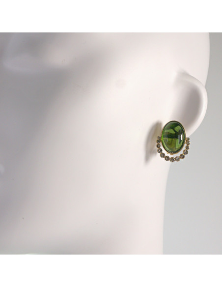 Klipsy do Uszu Lolita Akcesoria Klips do UCHA ZIELONE ELIPSY Z CYRKONIAMI