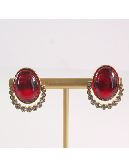 Klipsy do Uszu Lolita Akcesoria Klips do UCHA CZERWONE ELIPSY Z CYRKONIAMI