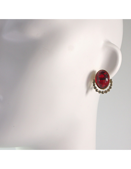 Klipsy do Uszu Lolita Akcesoria Klips do UCHA CZERWONE ELIPSY Z CYRKONIAMI