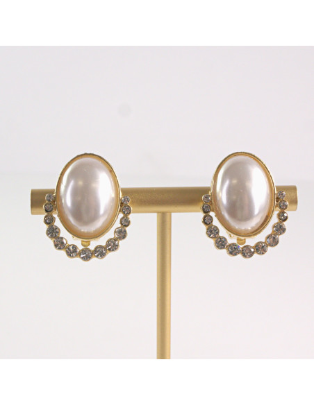 Klipsy do Uszu Lolita Akcesoria Klips do UCHA PERŁOWE ELIPSY Z CYRKONIAMI