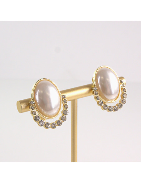 Klipsy do Uszu Lolita Akcesoria Klips do UCHA PERŁOWE ELIPSY Z CYRKONIAMI