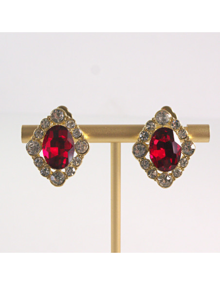 Klipsy do Uszu Lolita Akcesoria Klips do UCHA CZERWONE ROMBY Z CYRKONIAMI