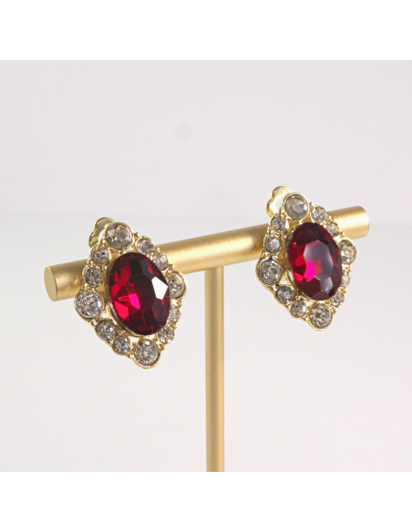 Klipsy do Uszu Lolita Akcesoria Klips do UCHA CZERWONE ROMBY Z CYRKONIAMI