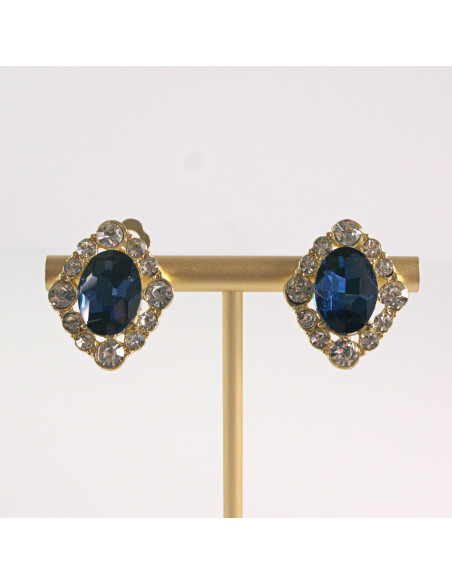 Klipsy do Uszu Lolita Akcesoria Klips do UCHA GRANATOWE ROMBY Z CYRKONIAMI